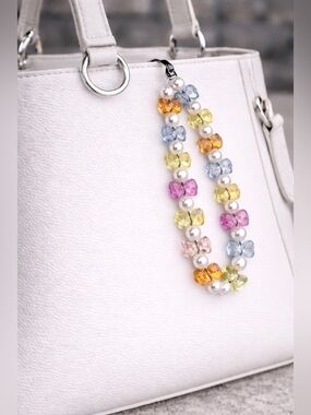 Pearl & Multicolor Crystal Charm Keychain Card Holder Strap